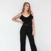 Ice Silk French Spaghetti Strap Rüschen Bequemes Cool Pyjama Set Home Wear